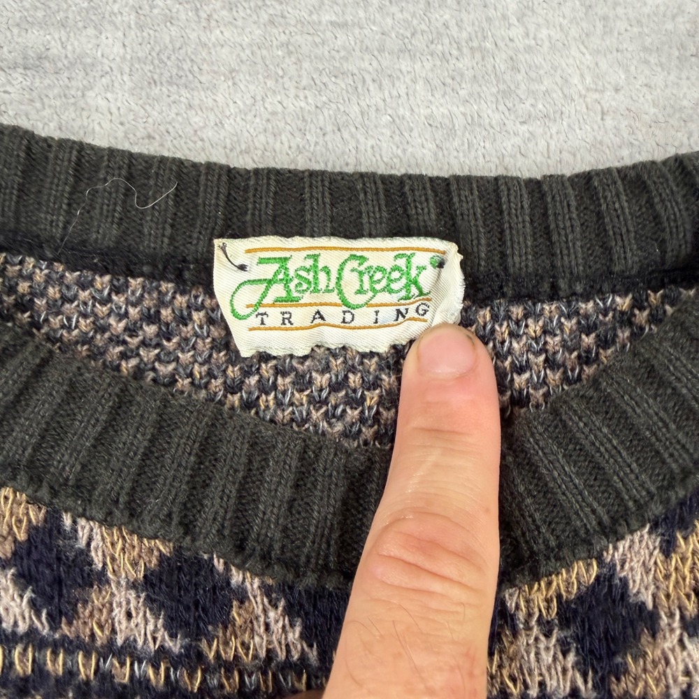 Ash Creek Trading Sweater Mens Medium Vintage Green Cabin Knit Grandpa Geometric - Picture 2 of 7